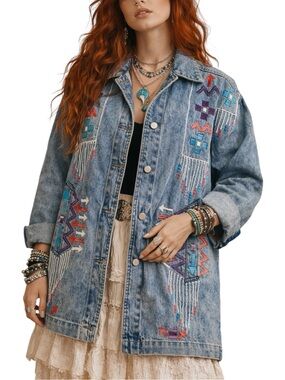 Robert Michael Design Denim South West Metallic Painted Artsy Jean Coat Small